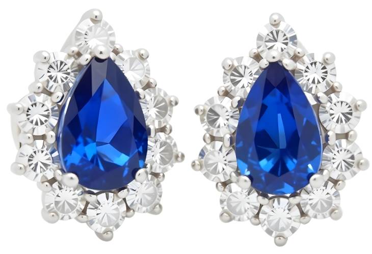 Stylish Sapphire and Diamond Halo Earrings